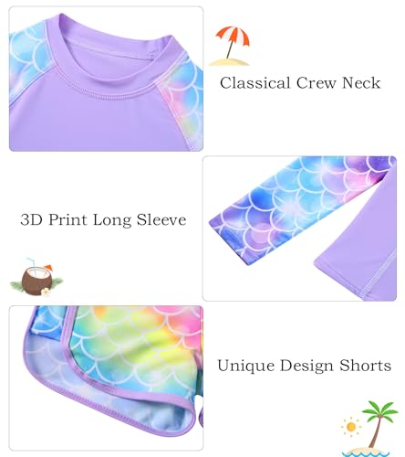 Image of Vogseek Girls Rash Guard Swimsuits 2 Piece Bathing Suit UPF 50+ Summer Swimwear Size 7-12T
