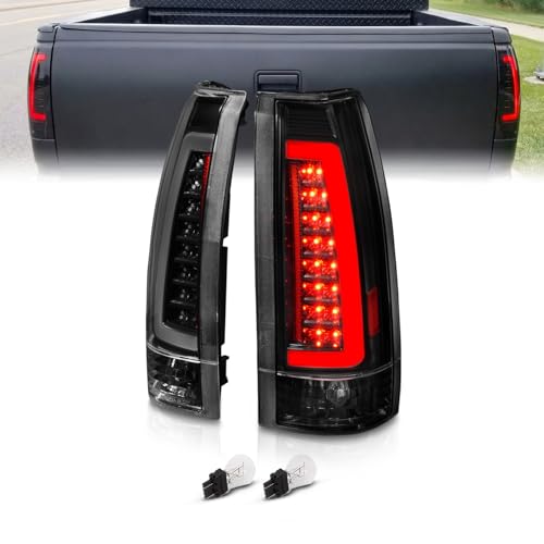 AmeriLite for 1988-1999 Chevy GMC C/K Truck Blazer Fullsize Tahoe Suburban Yukon Escalade C-Type LED Tube Dark Black Tail Lights Set - Passenger and Driver Side