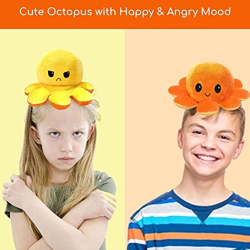 ROMESA Style 2 Octopus Plush Toy for Kids Boys Girls Double-Sided Reversible Octopus Plush Octopus Reversible Plushie Baby Toys Gifts for Kids Mood Octopus (Yellow-Orange)