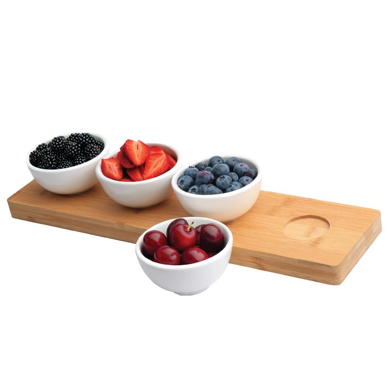 JS Gourmet 4 cuencos de cerámica con bandeja, elegantes cuencos con bandeja para nueces, verduras, patatas fritas y salsas, platos para servir para entretenimiento
