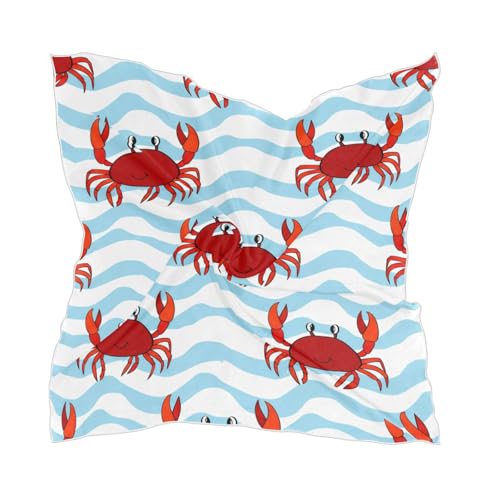 Red Orange Crabs Silk Like Head Scarf for Women,Soft Fashion Neck Scarf Square Satin Head Scarf 23.6 Inches