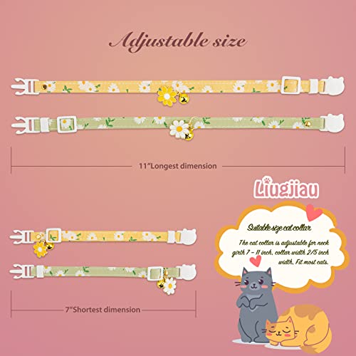 2 Pack Cotton Breakaway Cat Collar With Bell,Yellow&Green Flowers Pendant Cute Cat Collar Kitten Collar,Ideal For Girl Cats Boy Cats #TOP1
