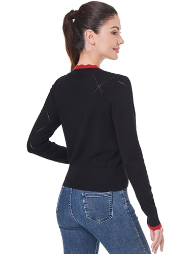 Image of AmelieBoutik Women Lightweight Button Down Long Sleeve Casual V Neck Color Trim Soft Knit Fall Cardigan Sweater Tops