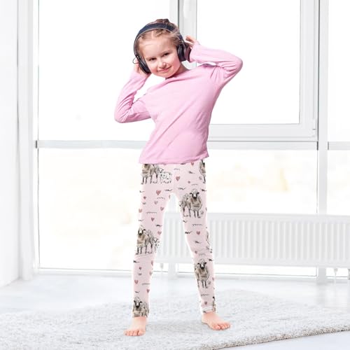 Lamb on Pink Girls Leggings,Workout Leggings for Girls Toddler Athletic Legging Size for 3-10T4