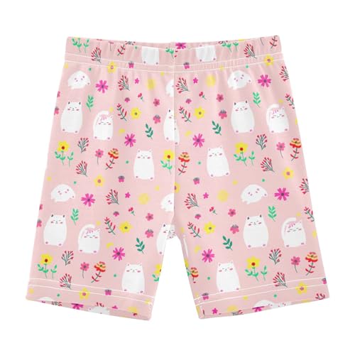 Cute Cat Floral Blooms Girls Bike Shorts Toddler Athletic Dance Under Skirts Dance Shorts for Sports,4T