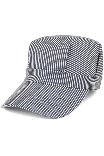 Oversized Men's Classic Denim Stripe Conductor Engineer Cotton Cap - 2XL - Blue/White