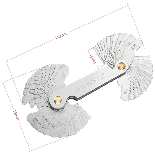 52 Pcs Stainless Steel Screw Thread Gauge Tool, 60°/55° Metric and Imperial Thread Pitch Cutting Gauge Screw Gauge Measuring Tool 3 52 Pcs Stainless Steel Screw Thread Gauge Tool, 60°/55° Metric and Imperial Thread Pitch Cutting Gauge Screw Gauge Measuring Tool - Image 3
