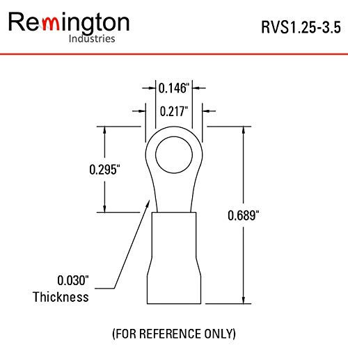 Ring Terminals, PVC Insulated, 16-22 AWG Gauge Wire, 6 Stud Size, Red, 100 Pcs