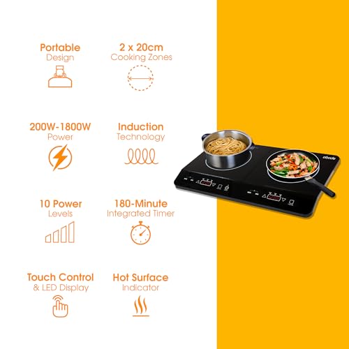 Abode 2800W Double Induction Hob with Touch Control & Timer - Image 2