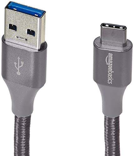 Image of Amazon Basics USB-C to USB-A 3.1 Gen 1 Fast Charger Cable, Nylon Braided, 5Gbps High-Speed for Apple iPhone 16 /15, iPad, Samsung Galaxy, Tablets, Laptops, 6 Foot, Dark Gray