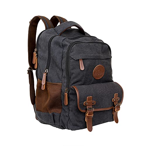 Best Cyber Monday 🔥 AMA DABLAM Canvas Laptop Backpack for School Hiking Work Cotton w/ 15.6 in Sleeve  Durable & Dependable (Black Large)