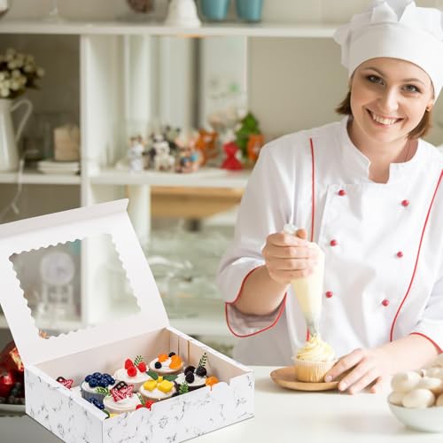 Image of Hoewina 12PCS Cupcake Boxes - Hold 12 Count Cupcake Containers with Window, Food Grade Cupcake Holder Easy Transport and Presentation - Ideal for Cupcakes, Desserts, and More (Marble pattern)