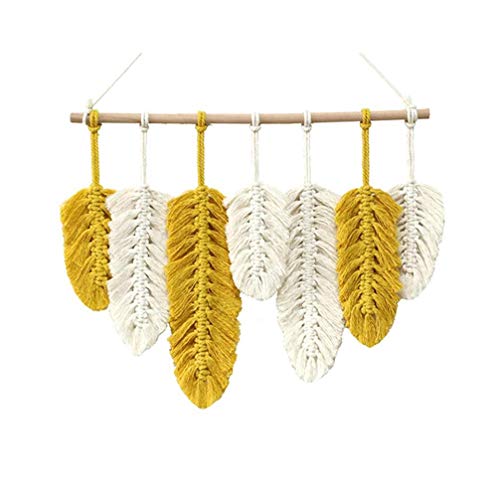 nJiaMe Macrame Tapiz Tapiz Tejido De La Franja De La Bandera Cortina Hoja De La Pluma De La Decoración De La Sala Dormitorio Cover