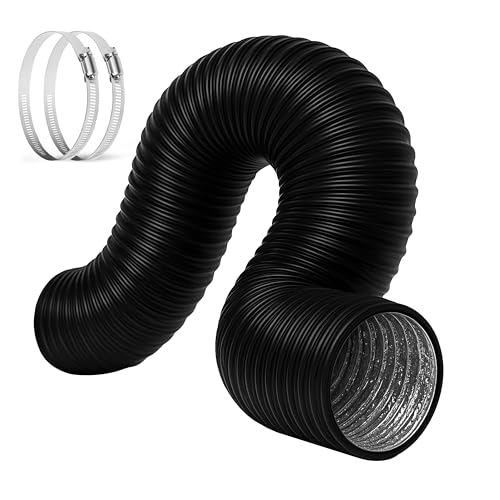 Simple Deluxe 4 Inch Flexible Air Aluminum Ducting, 16-Feet Long Vent Hose for HVAC Ventilation and Exhaust, 2 Clamps, Black