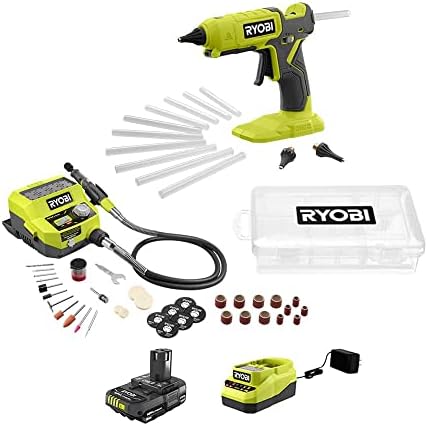 RYOBI 18V ONE+ 2-Tool Kit - Rotary Tool with Accessorie kit, Ryobi Glue Gun. Comes with Battery and Charger 2 41BGaO0fCbL. AC