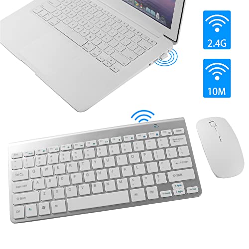 Image of Thanice Wireless 2.4G Keyboard and Mouse Combo, USB Slim Portable Wireless Keyboard Mause, with Quiet Click, Compatible with iMac Mac PC Laptop Computer Smart TV PS4 (Silver)