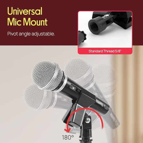 Image of Pyle Tripod Microphone Stand, Height Adjustable from 39.37 inch to 66.14'', Mic Stand for Floor, Sturdy and Durable Build, Non-Slip Rubber Feet, With 5 /8 inch Screw Adapter, Cable Clip, Compact Folding Design