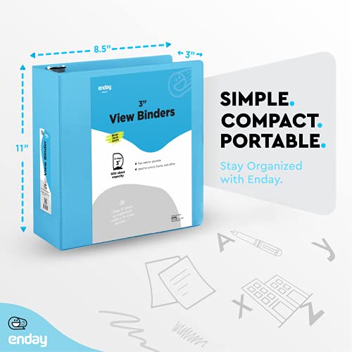 3-Slant-D-Ring-Binder-3-Inch-Blue-3-in-Clear-View-Cover-with-2-Inside-Pockets-Binder-Heavy-Duty-Colored-School-Supplies-Binders-Also-Available-in-Green-Grey-Purple-Red-Pink-1-PC--by-Enday