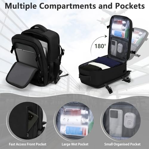 OTAHGK Bagage Cabine 40x20x25 pour Ryanair Sac à Dos de Voyage Bagage à Main Avion Sac à Main sous Le Siège Valise Sac Ordinateur Portable avec Port de Charge USB-Noir – Image 3