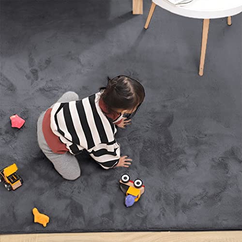 Image of Floor Rug Rabbit Fur 2000 GSM Living Room Mats Anti Skid Water Absorbent Easy Machine Washable Rectangular Rug for Bedroom|Floor| Size 4x6 Feet (120x180 Cm) Dark Grey