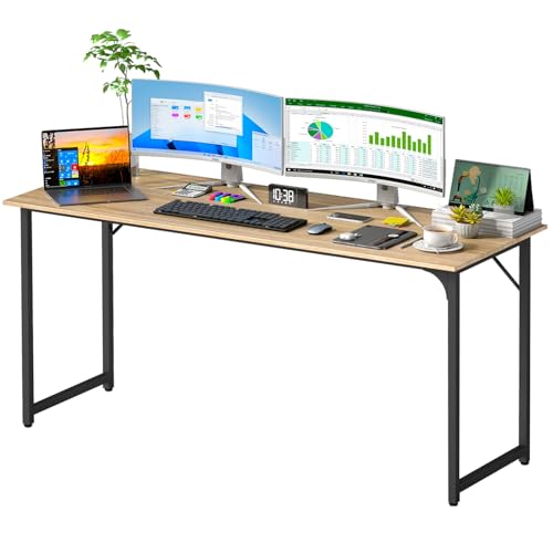 Image of PayLessHere | 63 Inch Computer Desk | Nature | Office Desk with Metal Frame, Adjustable Feet | Water-Resistant, Scratchproof Surface | Sturdy Writing Table for Home Office or Study | Pack of 1