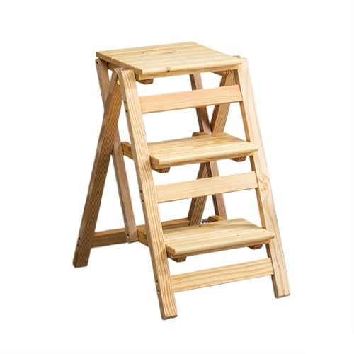 WLH Alexanders Escalon Taburete De Escalera Portátil Multifuncional De Tres Escalones, Silla De Escalera Plegable De Madera, Adecuado For Cocina, Estudio Y Dormitorio. banqueta(Natural Wood)