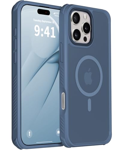 ZOYTONE Magnetic for iPhone 16 Pro Case, Compatible with Magsafe [Military-Grade Protection], [Translucent Matte] Anti-Scratch Back, Non-Slip, Shockproof Protective Phone Cover, Blue
