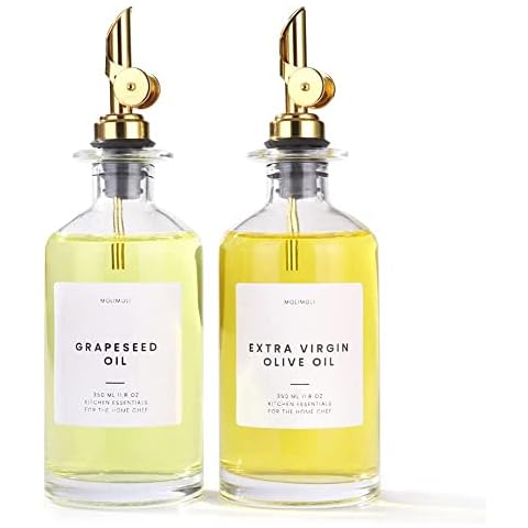 Molimoli - Premium Olive Oil Dispenser Bottles for Kitchen with Pourer - Oil and Vinegar Dispenser Set, Glass Oil Dispenser for Kitchen, Dispenser Bottle of 350ml - Set of 2 Cover