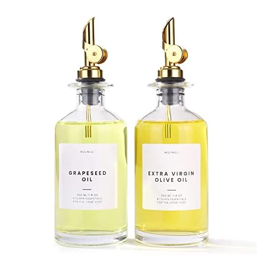 Molimoli Olive Oil Dispenser Bottle for Kitchen, Oil Dispenser w. Weighted Pourer, Glass Bottle Dispenser for Kitchen, Olive Oil Cruet, Glass Olive Oil Bottle | 350ml, Set of 2