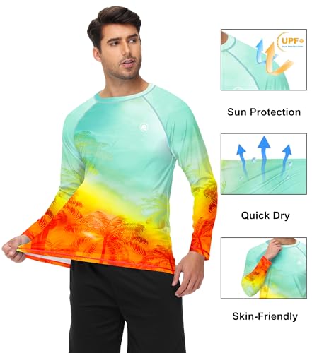 Image of AOBUTE Mens Long Sleeve Swim Shirt Quick Dry Sun Protection Rash Guard