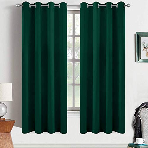 Yakamok 63 Inch Long Dark Green Blackout Curtains Room Darkening Thermal Insulated with Grommet Blackout Drapes for Bedroom, 52Wx63L inch, 2 Panels