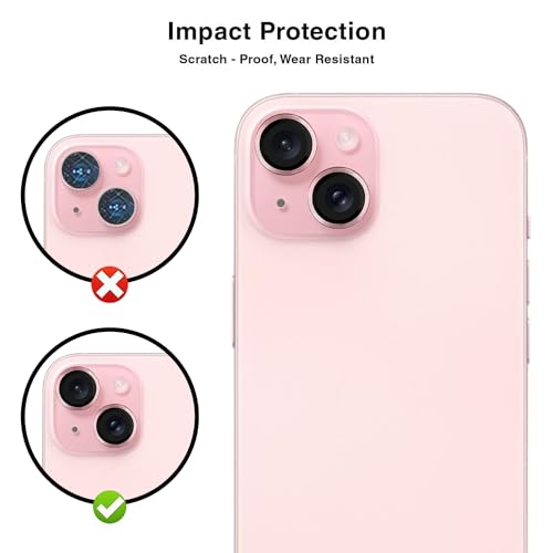 Image of Camera Lens Protector for Apple iPhone 15 | 9H Hardness, Full Coverage Camera Metal Ring Ultra-Thin /Clear (Pink)
