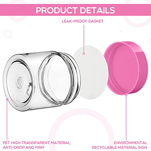 Image of Patelai 4 Pcs Plastic Jars Wide Mouth with Lids,2 Ounce,Pink | Travel Size for Creams Oils, Clear Round Storage Cosmetics Containers, Leak Proof Screw on Lids for Makeup Beauty DIY