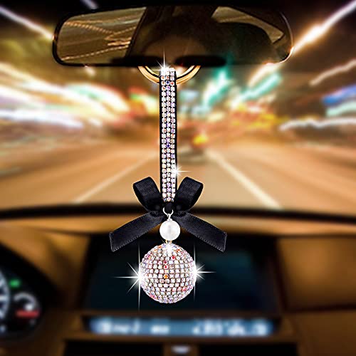 OIIKI Bling Car Accessories, Crystal Rhinestone Diamond Ball Accessories Charms, Car Interior Rear View Mirror Decor, Lucky Hanging Interior Ornament Pendant, for Women Girl