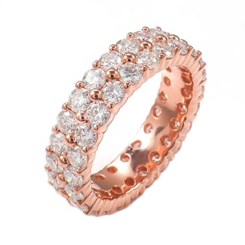 Aotiwe Anillos para mejores amigos, anillo de eternidad redondo con moissanita de 1 quilate, joyería bohemia de oro rosa para mujer, L 1/2, Oro rosa de 9 quilates, Moissanita