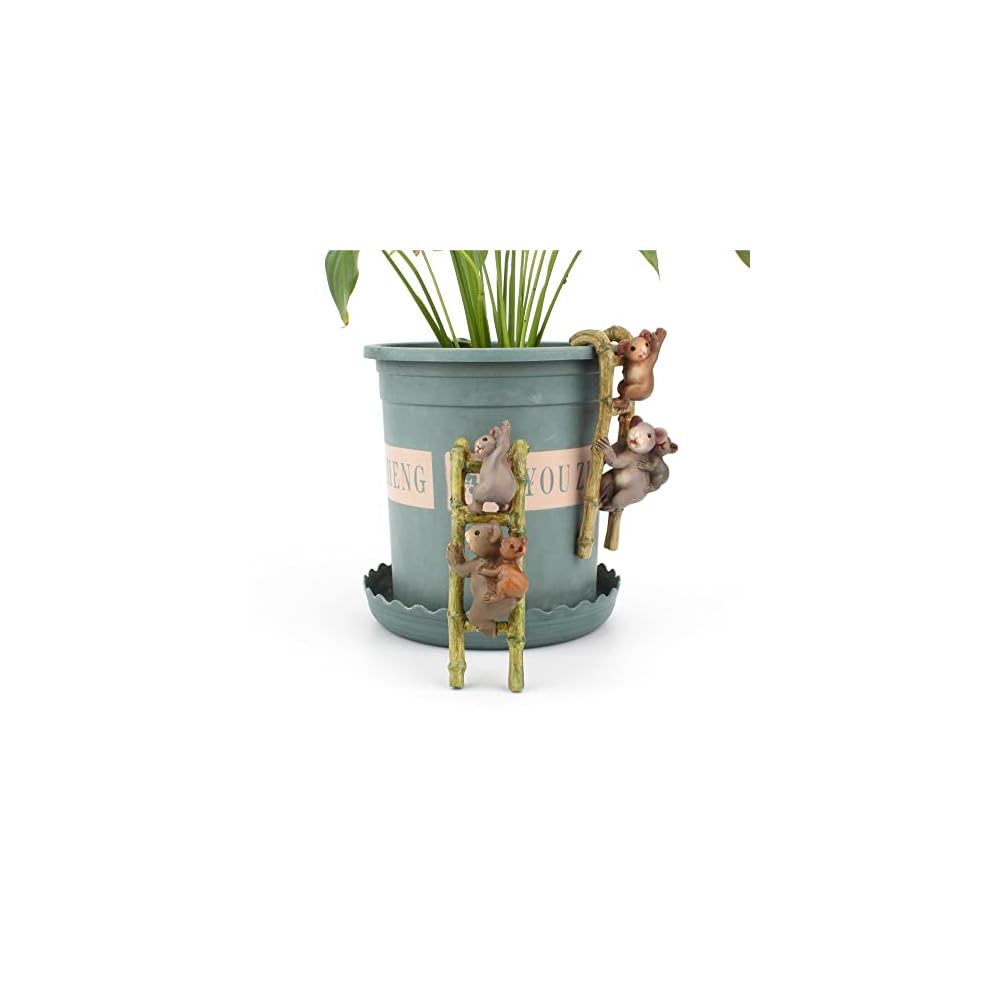 qiansheng 2 pack garden koala statues terrarium flower pot hanger and vase hugger miniature koala family climbing ladder fairy garden ornaments animal planter hanging pendant decorations