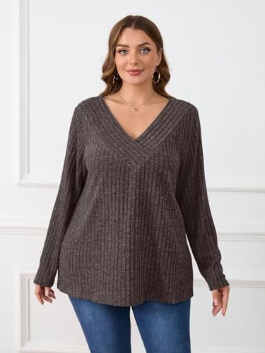 Image of BELAROI Womens Plus Size Sweaters V Neck Fall Tunic Top Pullover Shirts