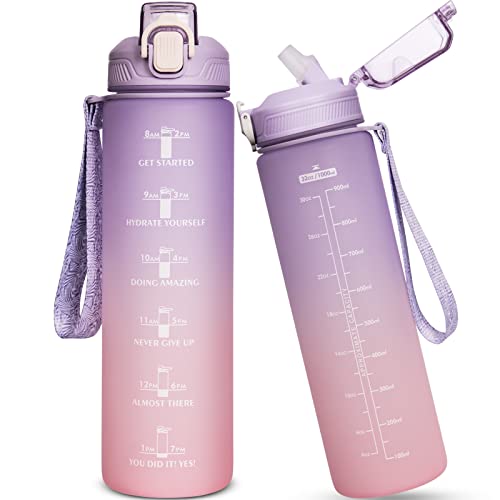 Seekua 32 Oz Sports Water Bottle With Straw & Time Marker Large Reusable Bpa-Free Motivational Drinking Bottle For Infused Water, Fruit, Smoothie, Coffee Wide Mouth #TOP12