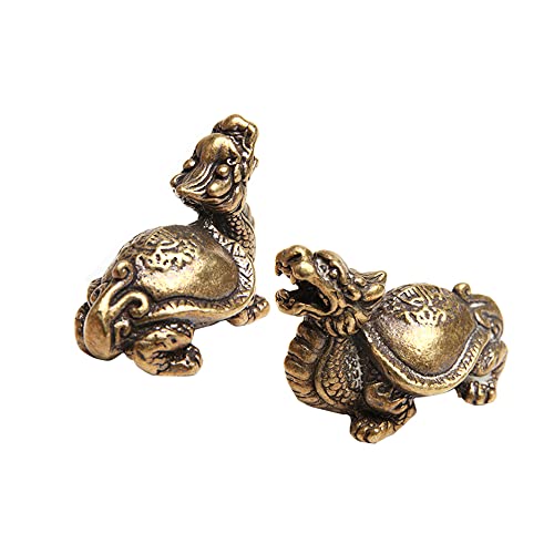 Estatua pequeña Fengshui Dragón Tortuga cobre 2 piezas