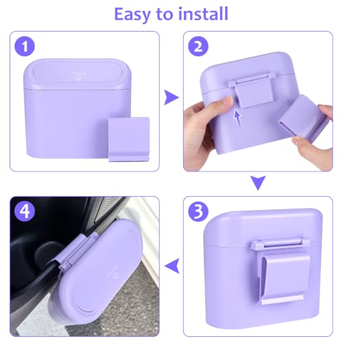 Image of Accmor Car Trash Can with Lid, 2 Pack Mini Vehicle Garbage Can, Leakproof Auto Dustbin with 30 Trash Bags, Garbage Container Bin for Car, SUV, Office (Purple)