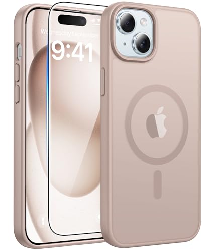 Image of FNTCASE for iPhone 15 Case: for iPhone 14 Case & iPhone 13 Case [Compatible with Magsafe] Translucent Matte Cases with [Screen Protector] Military Grade Shockproof Protective Phone Cover - Desert Gold