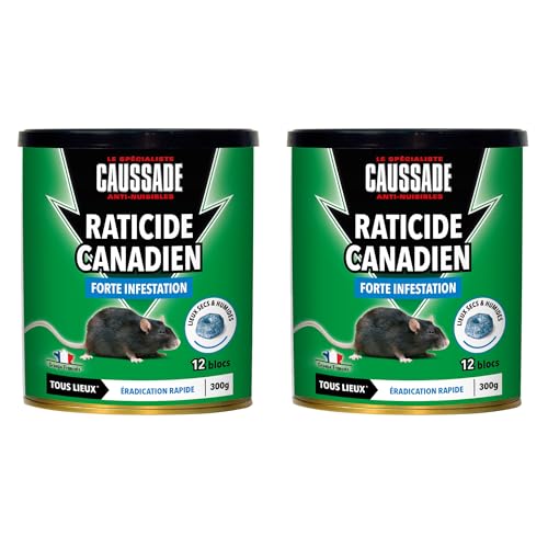 CAUSSADE Raticide Canadien - Anti Rats - Efficacité Radicale – Tous Lieux – 12 Appâts Blocs Pâtes Flocoumafen - Prêt à l'emploi - Une Ingestion Suffit - Fabriqué en France – 300g CARPT300 (2)