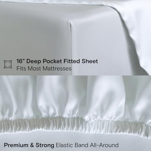 Image of DOZ Sheet Set, 100% Viscose derived from Bamboo, Organically Grown, Buttery Soft, Cooling Sheets, High GSM, Deep Pockets - 2 Piece - 1 Pillowcase 1 Fitted Sheet (Snow, Twin)