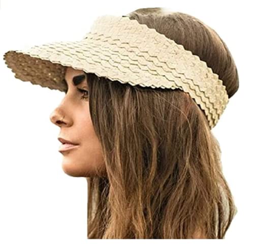 Stylish Sun Visor Hat For Women - Straw Summer Beach Sun Visor Hats With Uv Protection, Large Wide Brim For Outdoor Camping Hiking Travel | Perfect For Pony Tail Or Bun #TOP2