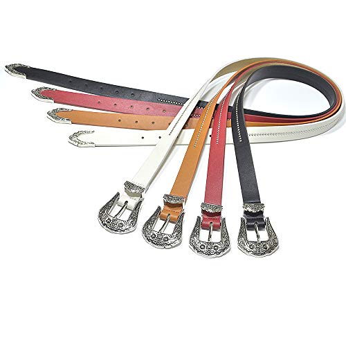 Women's Faux Leather Vintage Carved Pin Buckle for Waist Belt jeans (#1 White)3