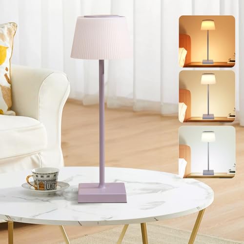 Aigostar Lampe de Table Sans Fil Rechargeable USB, Lampe de Bureau Tactile Dimmable, 3 Températures de Couleur, Lampe de Chevet IP54 Étanche pour Interieur et...
