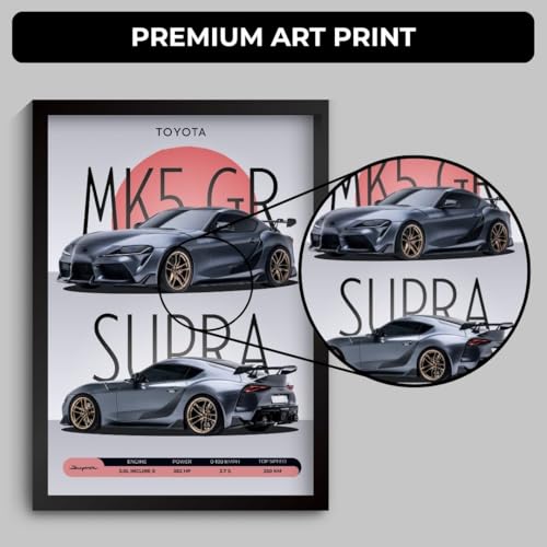 Image of Supra Poster | Framed MK5 Supra A4 Sized (31 x 23 cm) | JDM Car Poster for Wall, Gift for Boys, Hypercar Frames | Japanese Car Posters for Wall, Bedroom, Hostel, Study Area, Hostel (F 041)