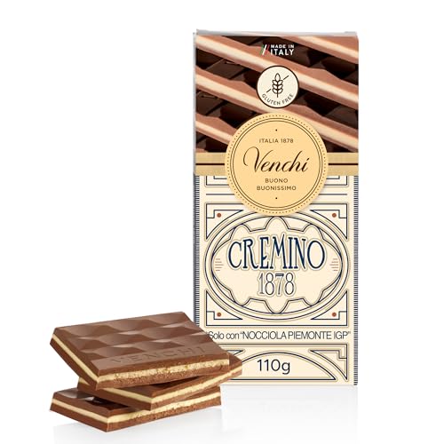 Venchi Tableta Cremino 1878, 110 g - Chocolate con Leche y con Avellanas Gianduja y Chocolate Blanco con Pasta de Almendras - Sin Gluten