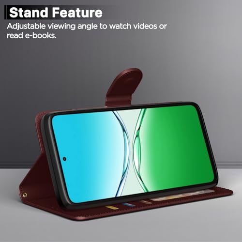 Image of Amazon Basics Flip Cover for Oppo A5 5G Leather Finish | Wallet Stand and Shock Proof | Inside TPU with Card Pockets | Complete Protection Flip Case (Brown)