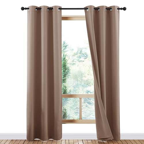Image of NICETOWN 100% Blackout Cold Reducing Curtains Thermal Curtains, Tan Noise Cancellation & Privacy Truly Window Shade for Patio Door, Same Color Lined with Grommet Top, 1 Pair, W42 x L84